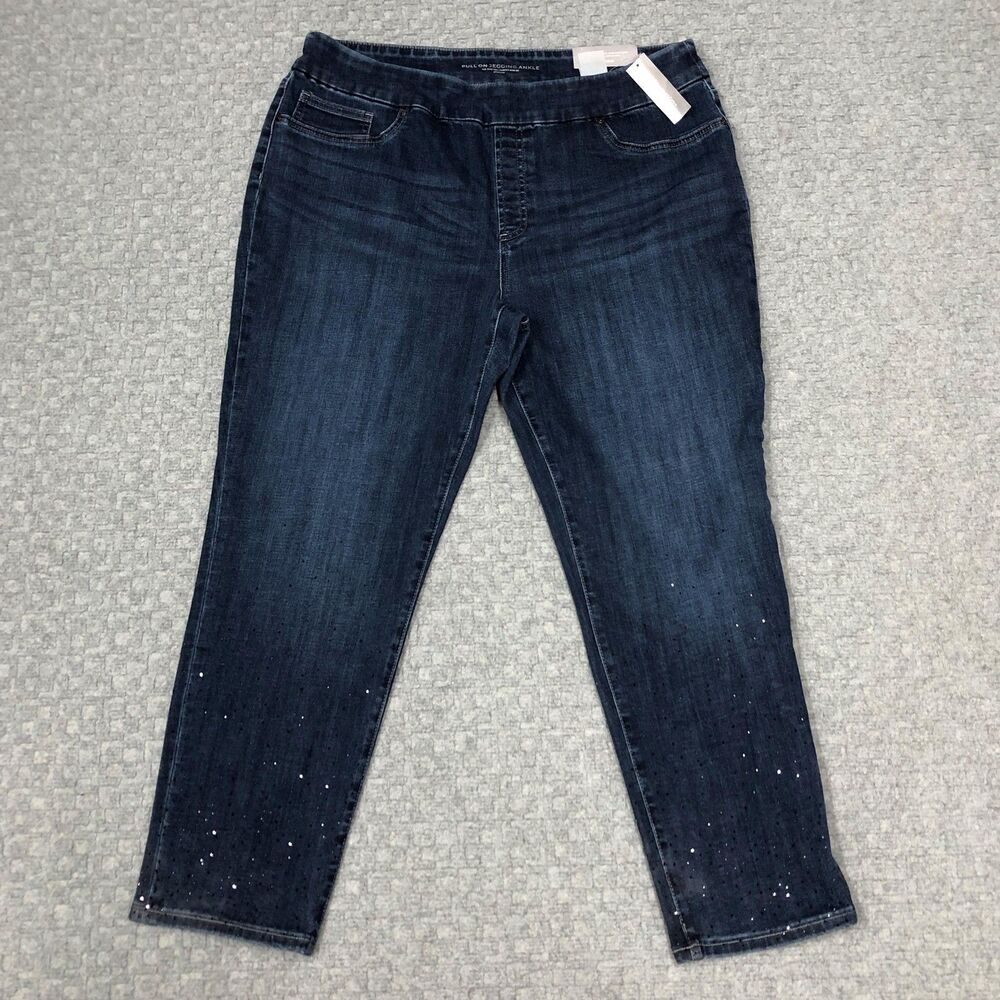Chicos Scattered Stones Jegging Jeans Womens 16R Blue Wash Rhinestone High Rise